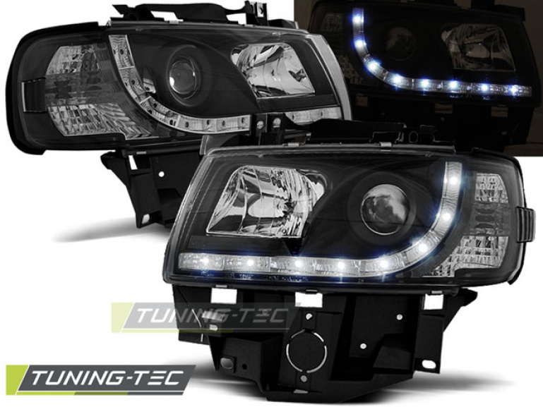 LED Tagfahrlicht Design Scheinwerfer für VW T4 96-03 (langer Vorderwagen) schwarz